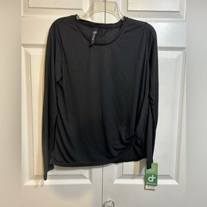 NWT MPG Womens Active Wear Long Sleeve Top Stretch Size L large Black Semi-Sheer